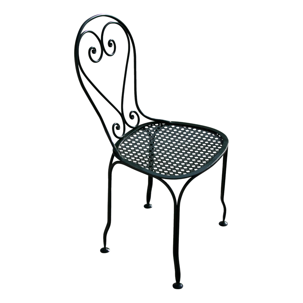 Vincennes wrought iron chair with perforated sheet seat, in dark green RAL 6009 Shadeflair