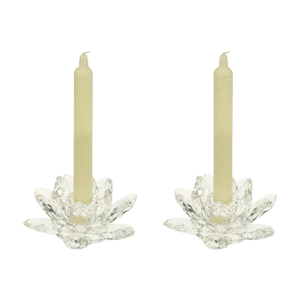 Pair of Lotus model glass candlesticks Shadeflair